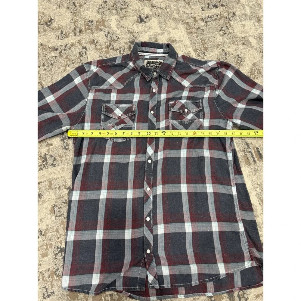 BKE Pearl Snap Shirt Plaid Thick Stitch Mens Size Large Athletic Fit Punk Grunge